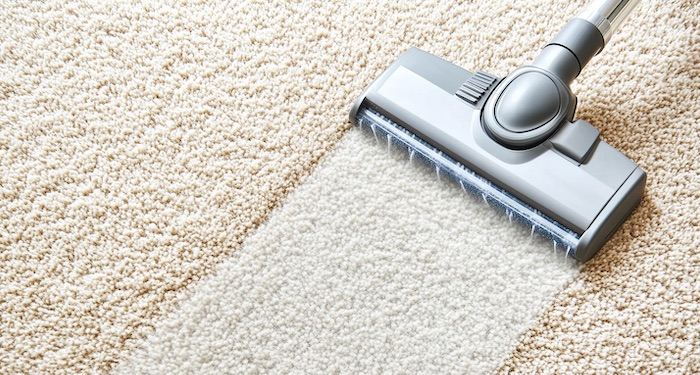 closeup of a vacuum cleaner being used on a carpet